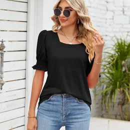 Women's T Shirts Summer Solid Square Neck Princess Sleeve Short Loose Shirt Top Athletic Wear For Woman