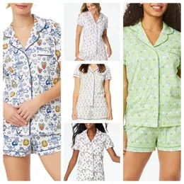 Feminino bonito rolo coelho calças de duas peças pijamas y2k macaco pré-fabricado impressão conjunto de pijama de 2 peças camisa de manga curta pijama shorts conjunto casual casa wear sd