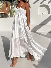 Abiti casual Abito lungo estivo da donna Senza maniche a pieghe Boho Beach Flowy Party