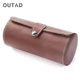 Outad Cylinder Shape 3 شبكات PU الجلود الساعات عرض مربعات التخزين مربع تخزين Luxe Horloge Case Jewelry منظم Dozen2959