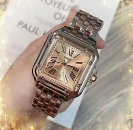 Moda masculina menino relógios movimento de quartzo prata rosa ouro quadrado tanque aço inoxidável pulseira de couro relógio presidente calendário bonito relógio de mesa de tempo europeu