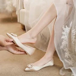 Casual Shoes Slik Women Flat Ballet Heel Pearls Pointed Toe Flats Banquet Bride Elegant Lady Wedding Size 31-45