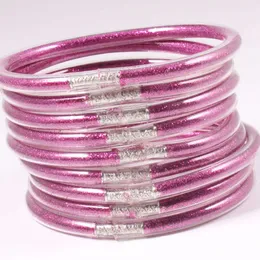 Shiny Gold Powder Soft Silicone Transparent Tube Candy Sier Stopper Set Women's Bracelet Jelly Bangle