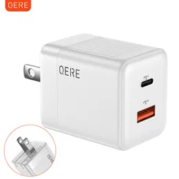 Qere 30w pd gan adaptadores universais de telefone eua plug seguro tipo c usb carregamento rápido inteligente mini carregador rápido portátil