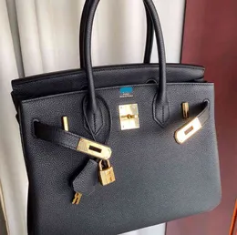 Handbag Emmas womans designer bags Full Hand Sewing Wax Thread Birkin25 Black Gold Togo Leather Platinum Bag high-grade 1152ess