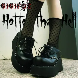 Boots 2021 Lovely Gothic Style Lolita Punk Cosplay Black Comfy Walking Wings Chunky Heels Platform Shoes Women Footwear Big Size 43