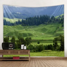 Grassland Forest Eye Protection Tapestry Green Landscape Tapestry Home Aesthetic Landscape Design Natural Theme Bedroom Decor 240304