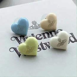 Brinco de luxo Viviannes Westwoods, as viúvas da imperatriz, mesma cor macaron, pequeno verniz de cozimento, brincos de amor, prata 925, cor de agulha, brincos de primavera e verão