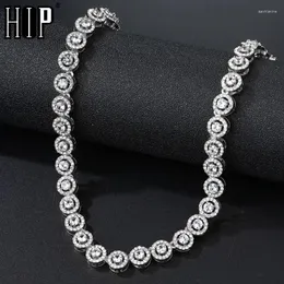 Link bransoletki hip hop 9 mm lodowany okrągły naszyjnik łańcucha tenisowego Bling Pełne sześcienne cyrkon kryształowe naszyjniki dla mężczyzn biżuteria