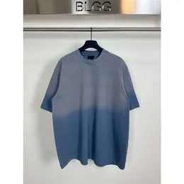 designer clothes triple s balanciaga Tshirt extremeHigh Version Paris Early Spring New Back Letter Print Short Sleeved Washed Old Gray Blue Gradient T-shirt friends