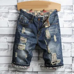 Herren Jeans Shorts Hose Sommer Plus Size Retro Herren Ripped Denim Destroyed Hole Fifth Pants
