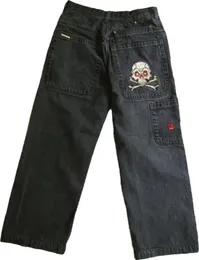 JNCO Modello Teschio Ricamato Jeans Dritti Donna Y2K Street Hip Hop Vintage Pantaloni Larghi Gamba Larga Pantaloni Casual Unisex 240311