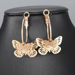 Dangle Earrings 585 Rose Gold Color Fashion Hoop For Women Girls Butterfly Charm Vintage Jewelry Gifts Wholesale LGE375