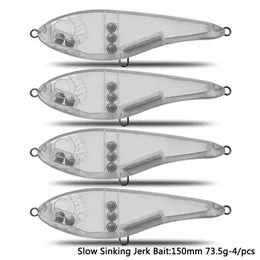 CF Isca Jerk Bait 150mm 735g 4pcs Plástico Transparente ABS Sem Pintura Isca de Peixe Pike Bass Afundando Lentamente Duro 240313