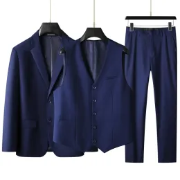 Suits (XL9XL) Yüksek boyutlu büyük boy erkek takım elbise (takım + yelek + pantolon) artı şişman iş resmi resmi gelinlik 3/2 set dörtseason