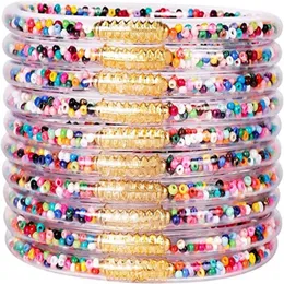 Set di braccialetti in polvere d'oro con perline di riso arcobaleno in silicone a 10 strati per BRACCIALE IN JELLEY lucido da donna