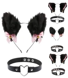 Haarschmuck Katzenohren Stirnband Plüsch Pelzig Niedlich Mit Schleife Glocke Chocker Flauschige Kopfbedeckung Kätzchen Halskette Für Party Halloween8457103