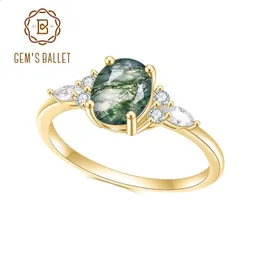 GEMS BALLET 118CT Oval Cut Natural Moss Agate Cluster Aquatic Promise Engagement Rings in 925 Sterling Silver Gift For Her 240315