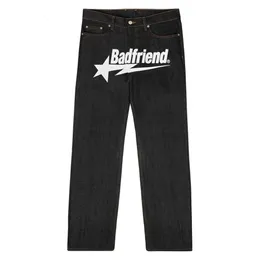 Мужские джинсы Y2k Хип-хоп Badfriend Письмо с принтом Мешковатые черные брюки Harajuku Мода Панк-рок Широкие брюки Уличная одежда 230322 Winter01 268