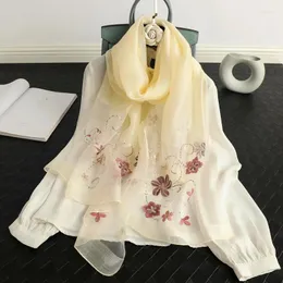 Halsdukar 2024 artiklar lyxig silkescarf för kvinnor vår höst mamma gåva fashionabla stil tunn lång broderad