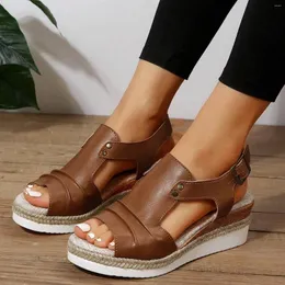 Sandali da donna open toe slingback vacanze scarpe bohémien tacco spesso scava fuori zeppa donna estate 2024