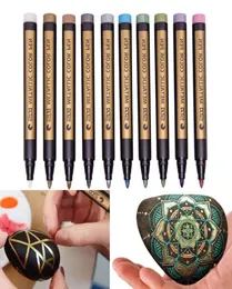 10 canetas marcadores de tinta permanente metálica colorida sortida, ponto fino para rock, vidro, metal, madeira, vidro, faça você mesmo, álbum po, desenho y2009771419