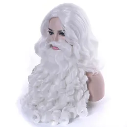 Soowee Рождественский подарок Парик Санта-Клауса и борода Синтетические волосы Короткие парики для косплея для мужчин Белые аксессуары для волос 240305