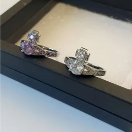럭셔리 Viviannes Westwoods Ring 2022 New Empress Dowager West Purple Diamond Ring Micro 세트 지르콘 3 차원 토성 다목적 세트 여성용 다이아몬드 반지