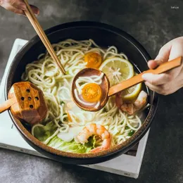 スプーン1/2pcsラーメンスープスプーン穴のある日本の麺木製キッチン大きな食器調理器具