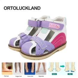 Verão bebê princesa crianças sandálias meninas sapatos ortopédicos para criança couro tiptoe flatfoot calçado size21 a 31 240313