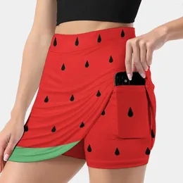 Kjolar vattenmelon kvinnor kjol med fickan vintage utskrift en linje sommarkläder frukt bär rind frön röda