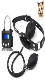 Uppblåsbar öppen mun gag digital timer switch bdsm bondage för par vuxen speltid lås sex leksaker tillbehör p08162983158