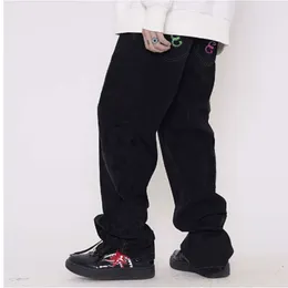 Trendy High Street Washed Printed Denim for Men's Hip-hop Wide Straight Leg Dad Pants