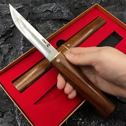 Yeni D2 Çelik Damla Noktası / Tanto Blade Ahşap saplı Hediye Kutusu Taktik Savaş Av Bıçağı Açık Hava Kendi Savunma Kampı Aracı