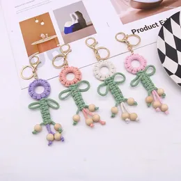 Nyckelringar handvävda blommor kedjor Keychain Creative Cotton Wrist Strap Lanyard för mobiltelefonpåsar Keys Dekorativa DIY -hängsmycken