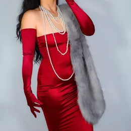 Guanti in raso di seta femminile 70 cm elastico mercerizzato perla raso vino rosso extra lungo anti-sole guanti da sera per feste sposa WSG13268b