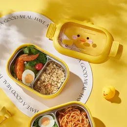 Посуда из нержавеющей стали, детская школьная коробка Kawaii Bento, двухсторонний зажим, изолированная изоляция, столовая, 2 отделения, отделение для еды