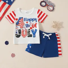 Conjuntos de roupas Ziyixin Baby Boy 4th of July Outfits manga curta camiseta e casual bandeira americana shorts 2pcs quarto roupa de verão