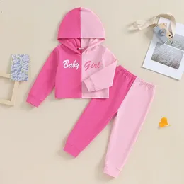 Citgeett Sonbahar Çocuk Kız Sonbahar Kıyafetleri Mektup Baskı Kontrast Renk Uzun Kollu Hoodies Sweatshirts Pantolon Bahar Giysileri Seti 240306