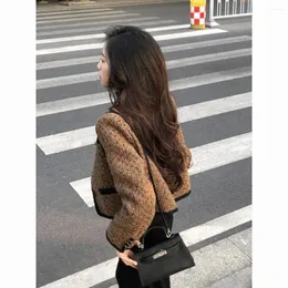 Damskie garnitury elegancki płaszcz High-end krótki garnitur Autumn French Style towarzyski retro tweed tweed top z długim rękawem biuro biuro lady szczupły