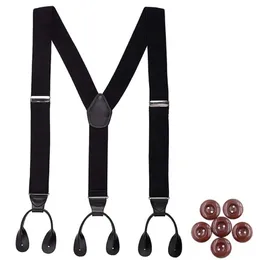 Vintage Suspenders for Men 35cm Width Button End Black Leather Trimmed Y Back Adjustable Elastic Trouser Braces Strap Belt297i