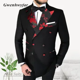 Ternos gwenhwyfar luxo vermelho floral lapela ternos masculinos 2023 nova série suave padrinhos blazer duplo breasted