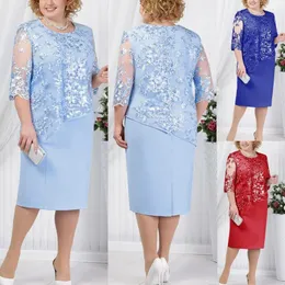 Casual Dresses Spring/Summer Elegant For Women 2024 Party Sheer Half Sleeve Floral Spetsskiktad Mor till brud Midi Dress Wedding Wedding