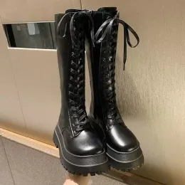 Boots Blwbyl chunky platform pu الجلود الجلدية الركبتين