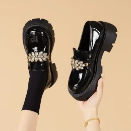 Boots Platform loafers shoes Women Fashion Mary Janes Round Toe Loafers Oxfords Platform Casual rhinestones Ladies Heels lolita shoes