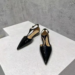 Sapatos casuais mulher apontou apartamentos de couro 2024 preto dourado colorido boca rasa única mulheres sandálias de balé