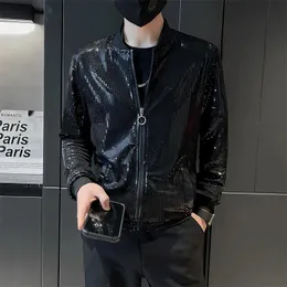 Y2K Mens Streetwear Night Club Stage Thin Motorcycle Jackets Jas Men Hip Hop Black Sequined Bombers Jacket Coat Fashion Clothing 240304