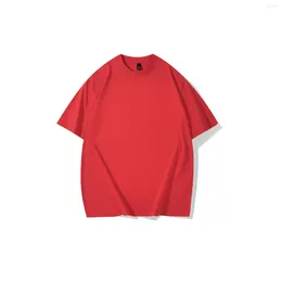 Camisetas masculinas 280g 100 algodão porto vento fora do ombro solto cor sólida placa de luz manga curta t-shirt para homens