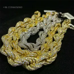 Sterling Sier Twisted Hip Hop Men Jewelry Cuban Naszyjnik VVS MOISSANITE ZŁOTY ZŁOTY ŁAŃCUMI ROPE