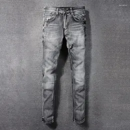 Мужские джинсы Модельер Мужские высококачественные ретро темно-серые эластичные облегающие рваные винтажные джинсовые брюки Hombre